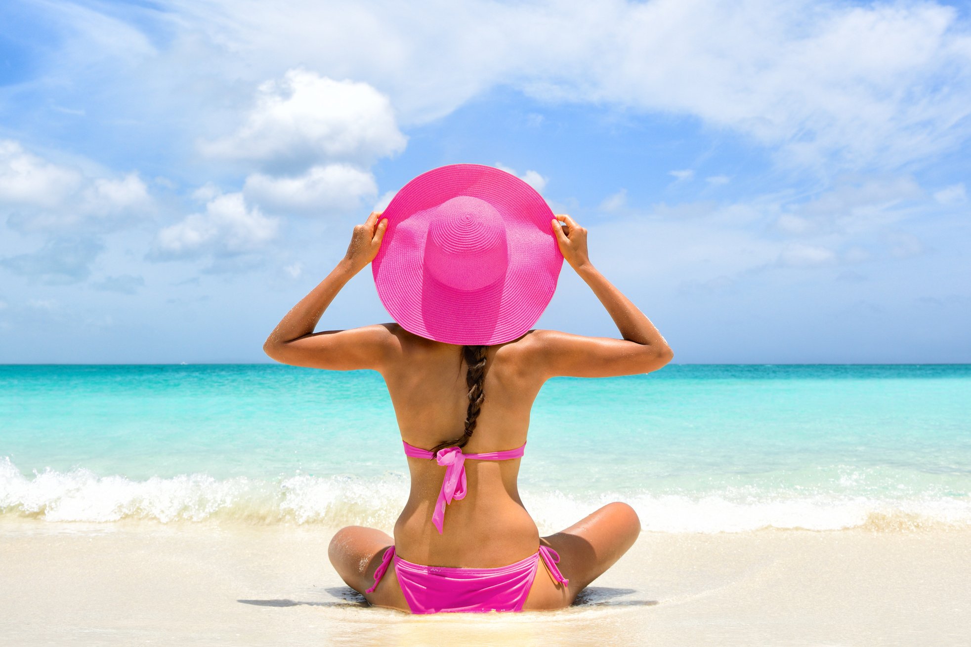 Beach Vacation Paradise Pink Bikini Woman Relaxing